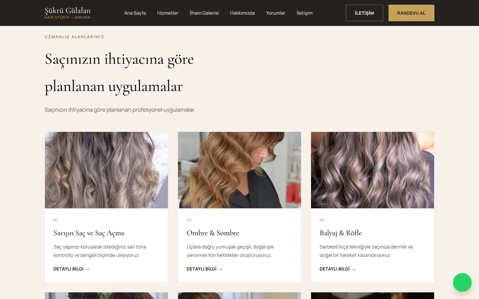 Şükrü Gülalan Hair Studio hizmetler bölümü